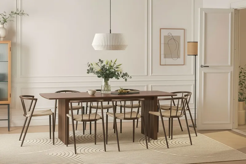 Richeto Spisebord 240 cm med 8 Winston Spisestoler - Røkt eik / Beige / Metallben Røkt eik - Møbler - Bord - Spisegrupper