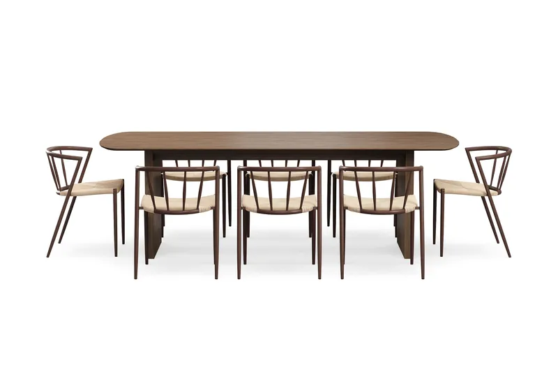 Richeto Spisebord 240 cm med 8 Winston Spisestoler - Røkt eik / Beige / Metallben Røkt eik - Møbler - Bord - Spisegrupper