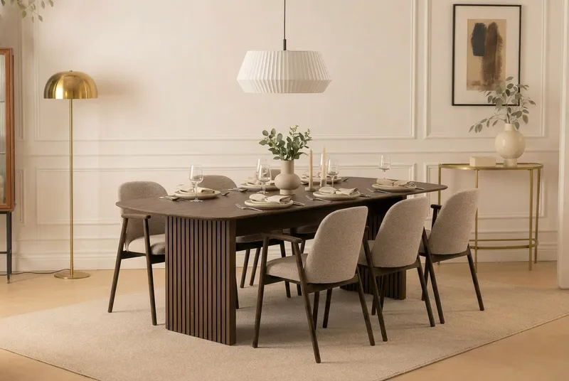 Richeto Spisebord 240 cm Røkt Eik med 6 Reciclar Spisestoler - Røkt eik/Greige - Møbler - Bord - Spisegrupper