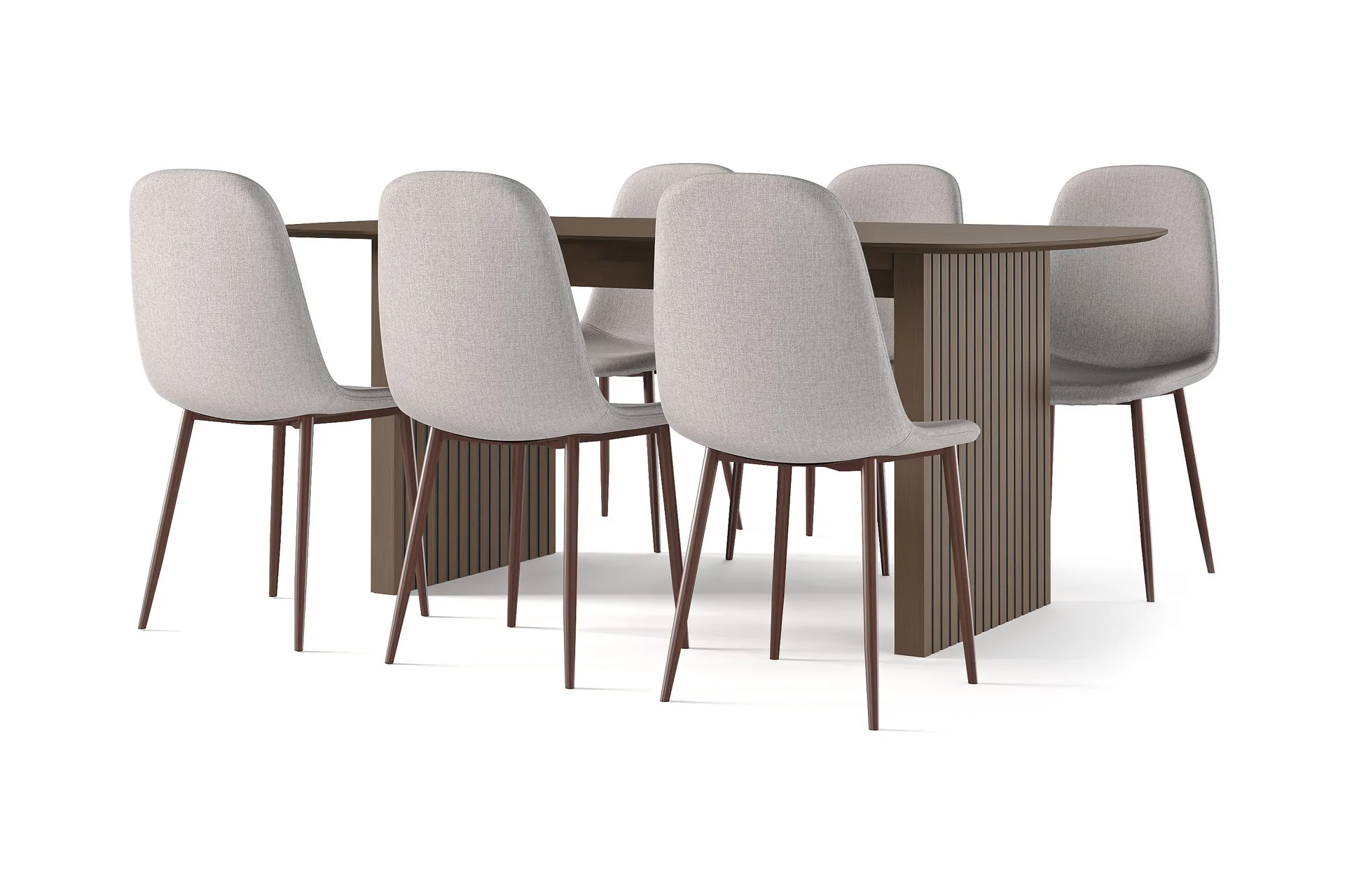 Richeto spisebord røkt eik 180 cm valnøtt + 6 stk. Nibe stol beige med valnøttben - Brun/Beige