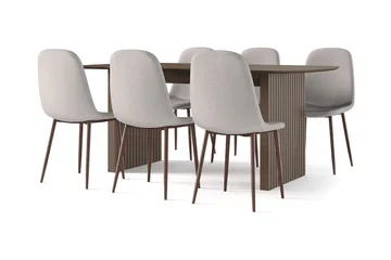 Richeto spisebord røkt eik 180 cm valnøtt + 6 stk. Nibe stol beige med valnøttben - Brun/Beige - Møbler - Bord - Spisegrupper
