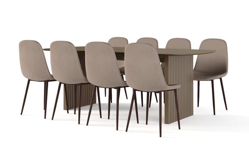 Richeto Spisebord Røkt Eik 210 cm valnøtt + 8 stk Nibe stol brun med valnøttben, Brun