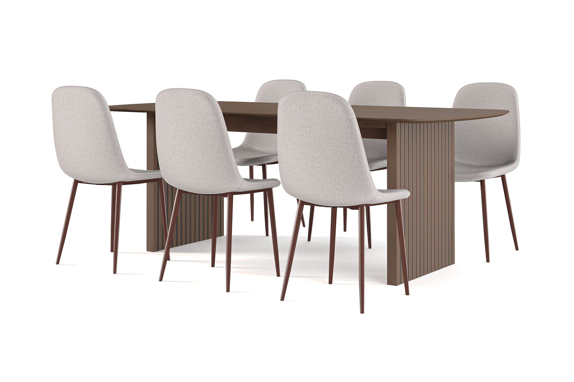 Richeto spisebord røkt eik 210 cm valnøtt + 6 stk. Nibe stol beige med valnøttben - Brun/Beige