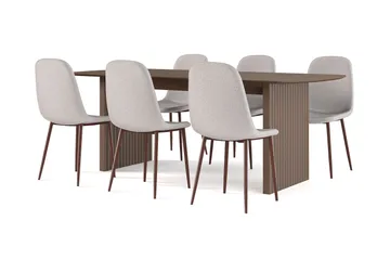 Richeto spisebord røkt eik 210 cm valnøtt + 6 stk. Nibe stol beige med valnøttben - Brun/Beige - Møbler - Bord - Spisegrupper