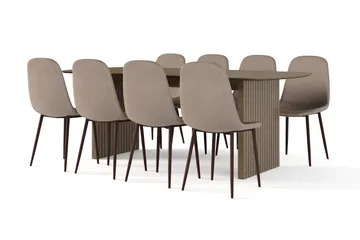 Richeto spisebord røkt eik 210 cm valnøtt + 8 stk. Nibe stol brun med valnøttben - Brun - Møbler - Bord - Spisegrupper