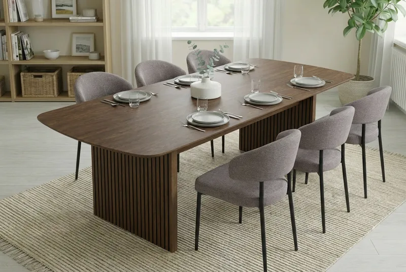 Richeto spisebord røkt eik 240 cm med 6 Sawako Greige stoler - Røkt eik/greige - Møbler - Bord - Spisegrupper