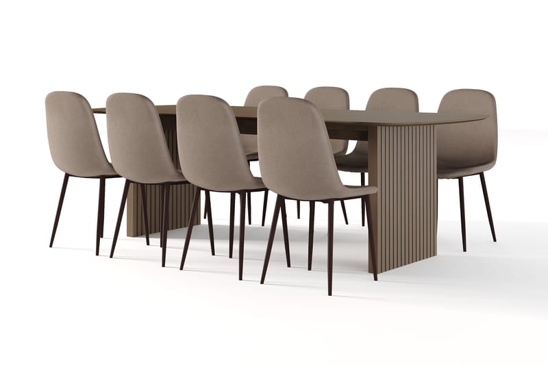 Richeto Spisebord Røkt Eik 240 cm valnøtt + 8 stk Nibe stol brun med valnøttben, Brun