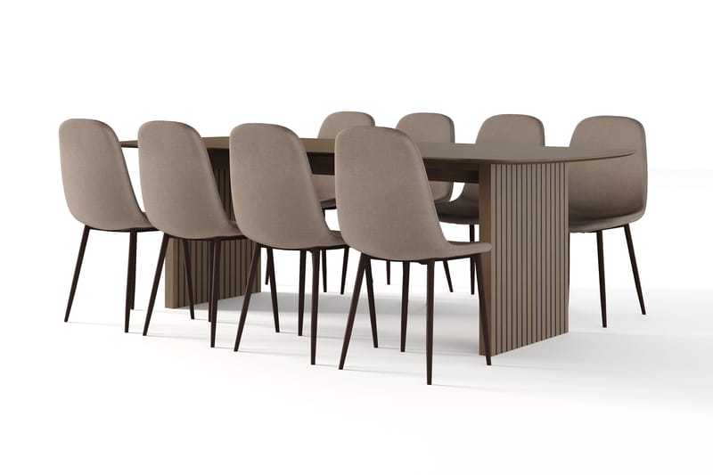 Richeto Spisebord Røkt Eik 240 cm valnøtt + 8 stk Nibe stol brun med valnøttben, Brun