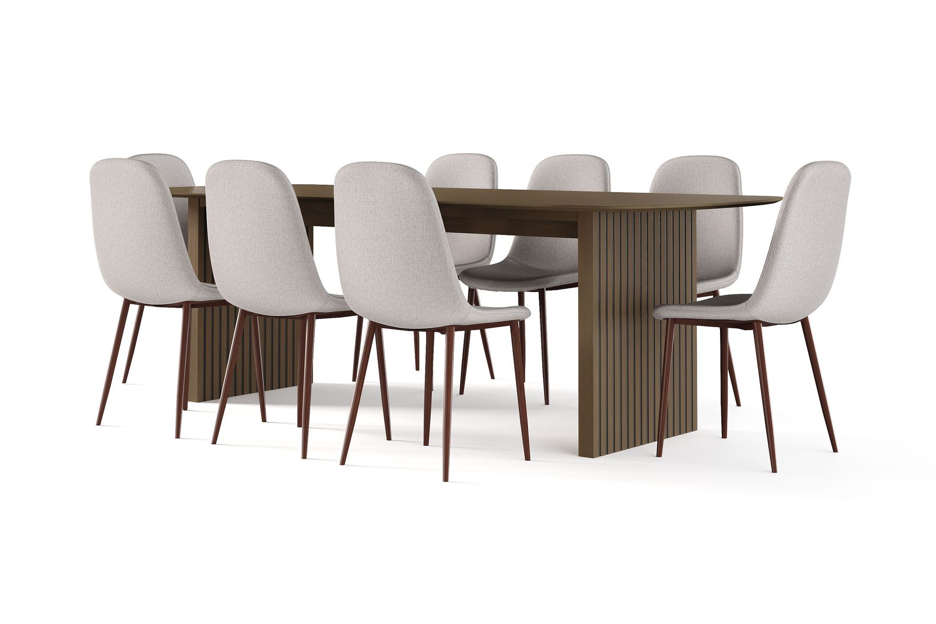 Richeto spisebord røkt eik 240 cm valnøtt + 8 stk. Nibe stol beige med valnøttben - Brun/Beige