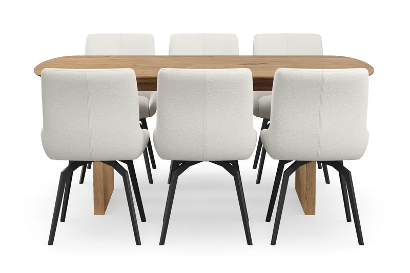 Richeto Spisegruppe 180 cm med 6 Mora Snurrestoler - Naturlig finish/Lys beige - Møbler - Bord - Spisegrupper