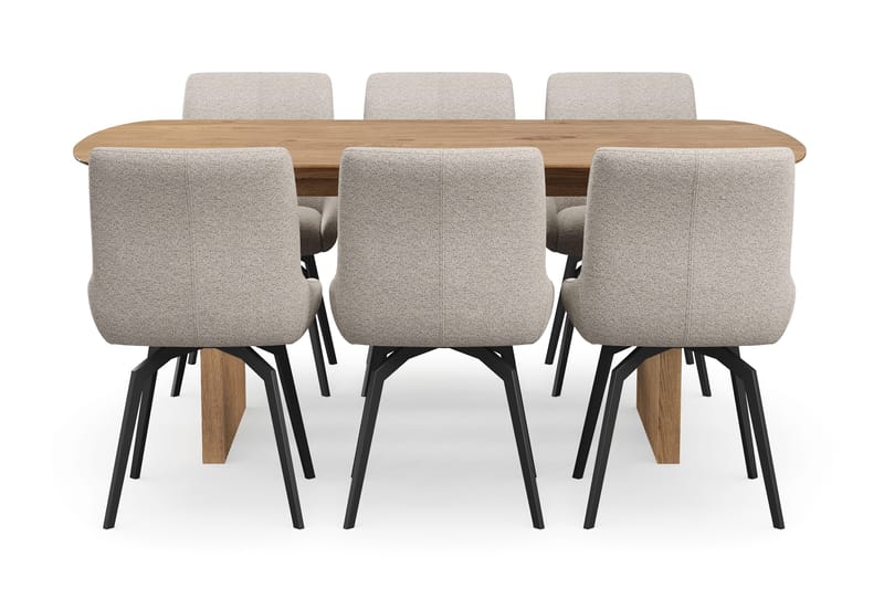 Richeto Spisegruppe 180 cm med 6 Mora Snurrestoler - Naturlig finish/Mørk beige - Møbler - Bord - Spisegrupper