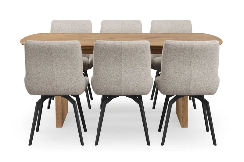 Richeto spisegruppe 180 cm med 6 Mora snurrestoler - Naturlig finish/mørkbeige - Møbler - Bord - Spisegrupper