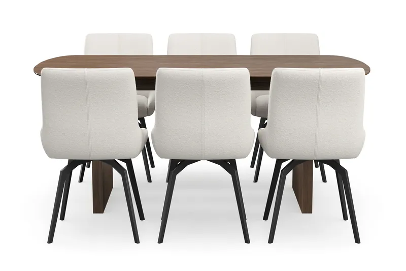 Richeto spisegruppe 180 cm med 6 Mora snurrestoler - Røkt eik/lysbeige - Møbler - Bord - Spisegrupper