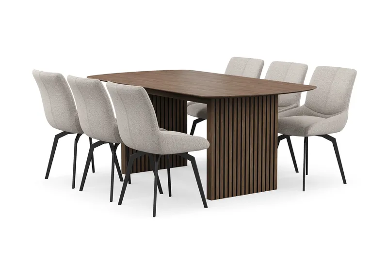 Richeto Spisegruppe 180 cm med 6 Mora Snurrestoler - Røkt eik/Mørk beige - Møbler - Bord - Spisegrupper