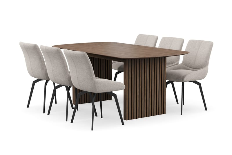 Richeto Spisegruppe 180 cm med 6 Mora Snurrestoler - Røkt eik/Mørk beige - Møbler - Bord - Spisegrupper