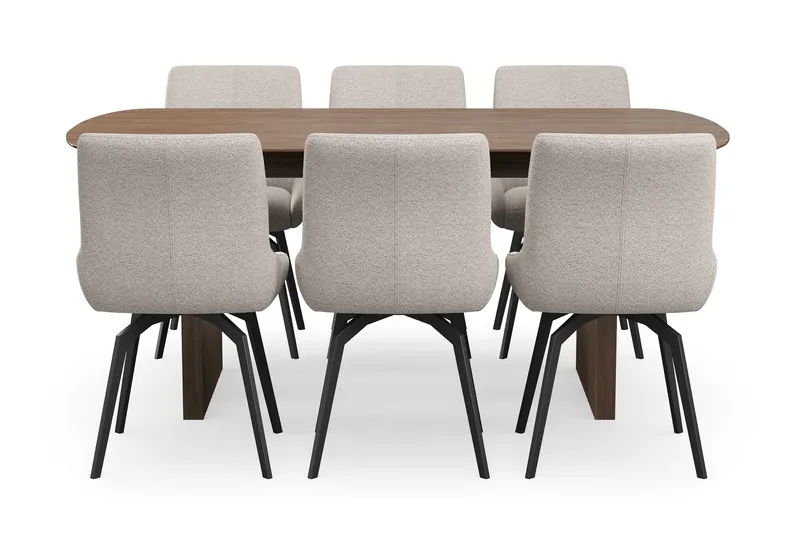 Richeto Spisegruppe 180 cm med 6 Mora Snurrestoler - Røkt eik/Mørk beige - Møbler - Bord - Spisegrupper