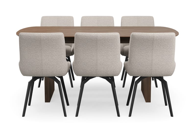 Richeto Spisegruppe 180 cm med 6 Mora Snurrestoler - Røkt eik/Mørk beige - Møbler - Bord - Spisegrupper