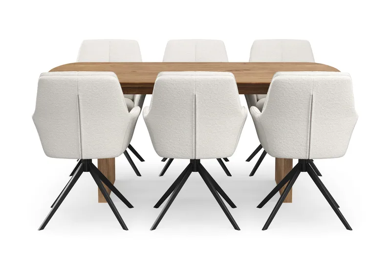 Richeto Spisegruppe 180 cm med 6 Torsby Snurrestoler - Naturlig finish/Lys beige - Møbler - Bord - Spisegrupper