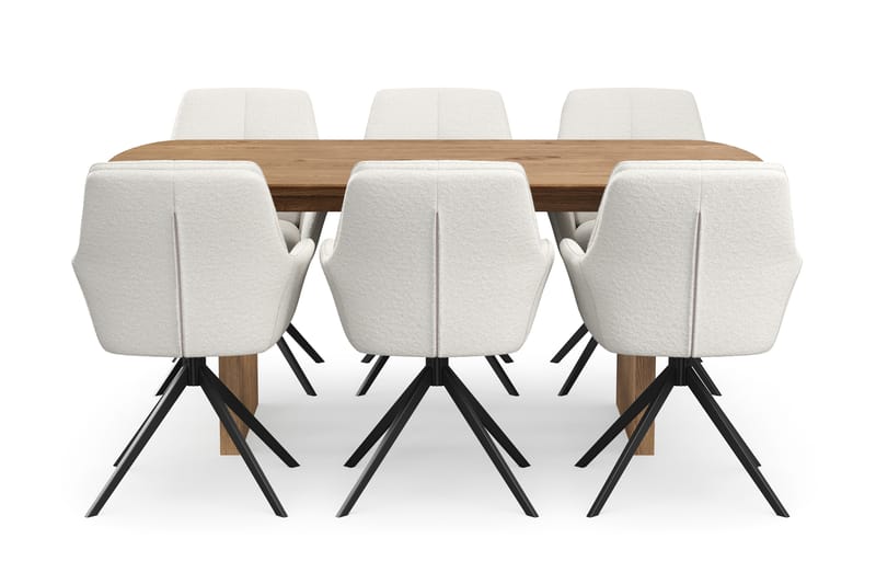 Richeto Spisegruppe 180 cm med 6 Torsby Snurrestoler - Naturlig finish/Lys beige - Møbler - Bord - Spisegrupper