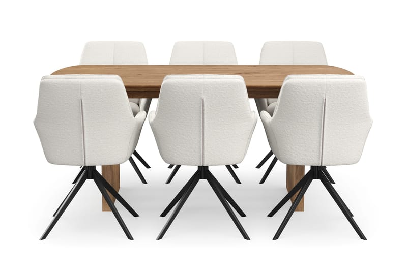 Richeto spisegruppe 180 cm med 6 Torsby snurrestoler - Naturlig finish/lysbeige - Møbler - Bord - Spisegrupper