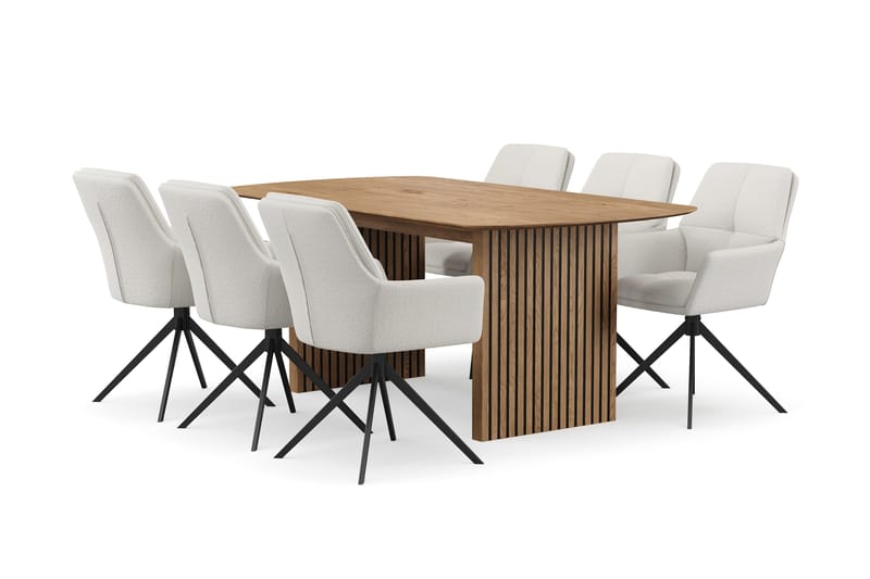 Richeto spisegruppe 180 cm med 6 Torsby snurrestoler - Naturlig finish/lysbeige - Møbler - Bord - Spisegrupper