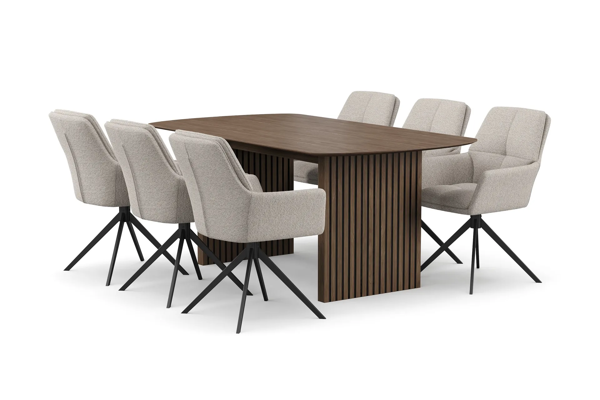 Richeto spisegruppe 180 cm med 6 Torsby snurrestoler - Røkt eik