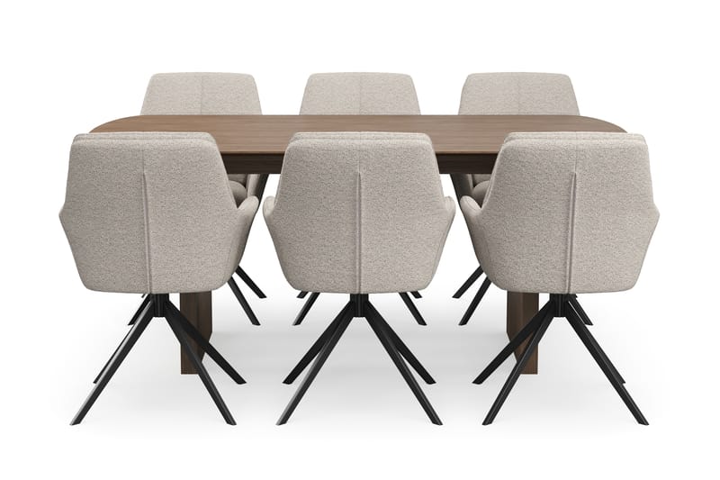 Richeto Spisegruppe 180 cm med 6 Torsby Snurrestoler - Røkt eik/Mørk beige - Møbler - Bord - Spisegrupper