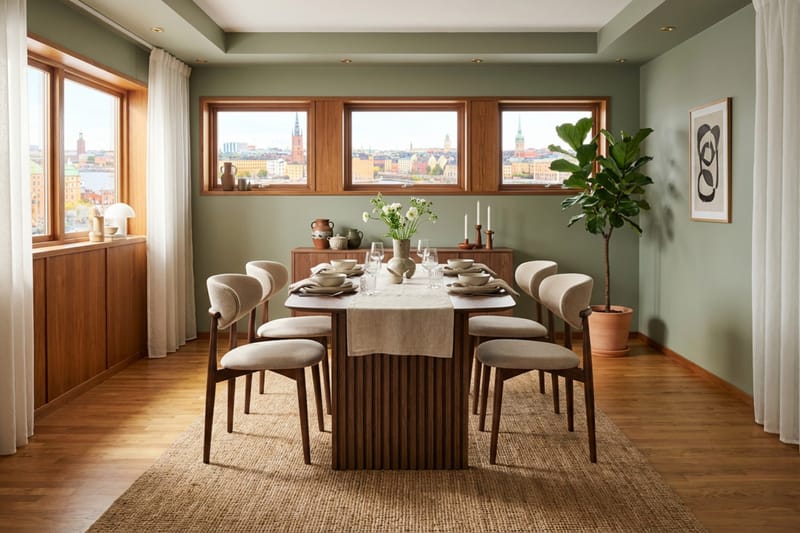 Richeto Spisegruppe 180 cm Røkt eik med 4 Molly Spisestoler - Røkt eik/Beige - Møbler - Bord - Spisegrupper