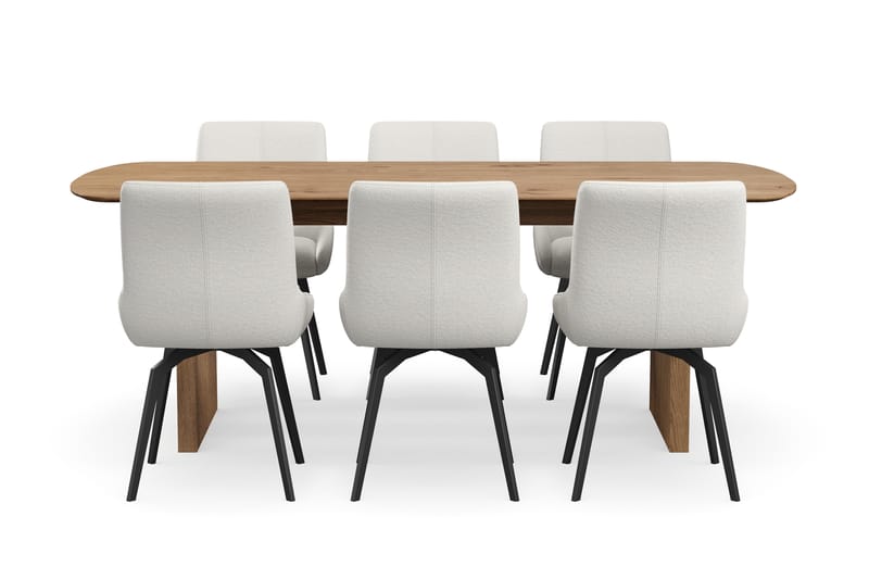 Richeto Spisegruppe 210 cm med 6 Mora Snurrestoler - Naturlig finish/Lys beige - Møbler - Bord - Spisegrupper