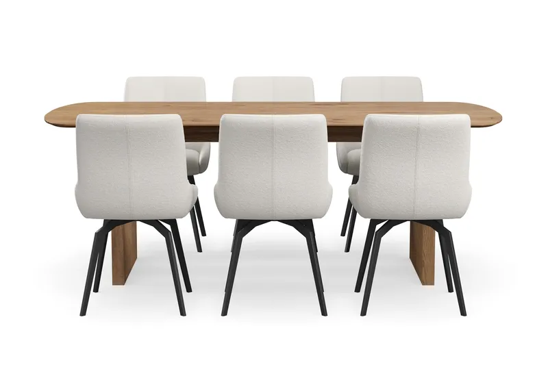 Richeto spisegruppe 210 cm med 6 Mora snurrestoler - Naturlig finish/lysbeige - Møbler - Bord - Spisegrupper