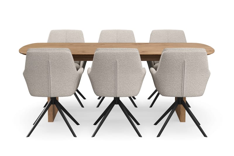 Richeto spisegruppe 210 cm med 6 Torsby snurrestoler - Eik - Møbler - Bord - Spisegrupper