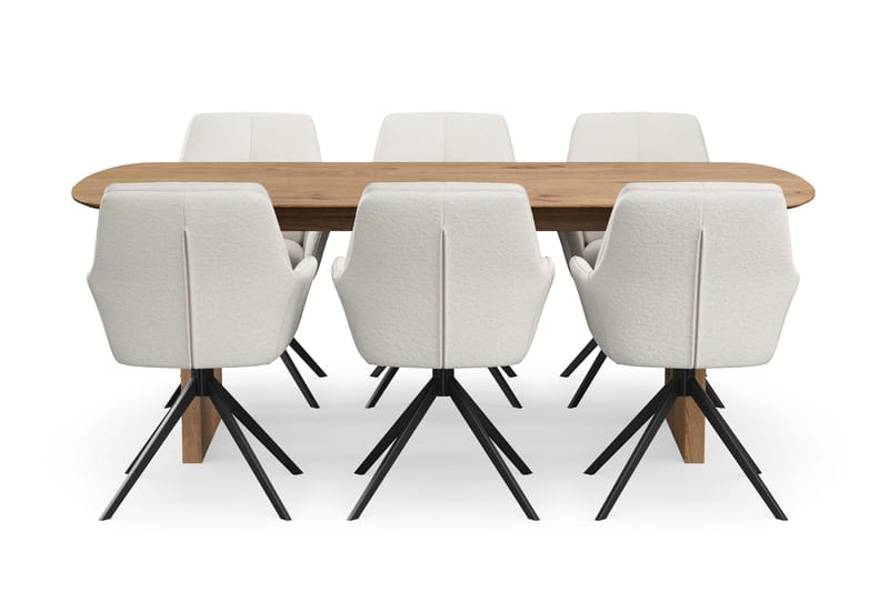 Richeto Spisegruppe 210 cm med 6 Torsby Snurrestoler - Naturlig finish/Lys beige - Møbler - Bord - Spisegrupper