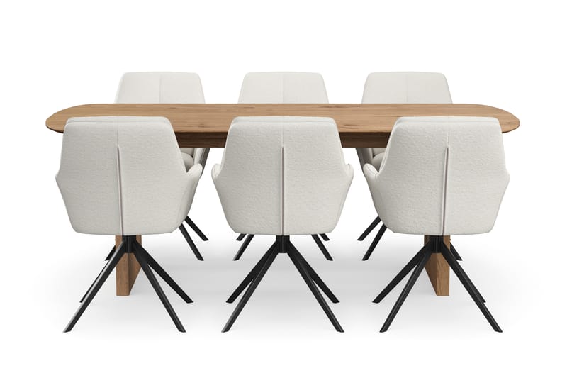 Richeto Spisegruppe 210 cm med 6 Torsby Snurrestoler - Naturlig finish/Lys beige - Møbler - Bord - Spisegrupper