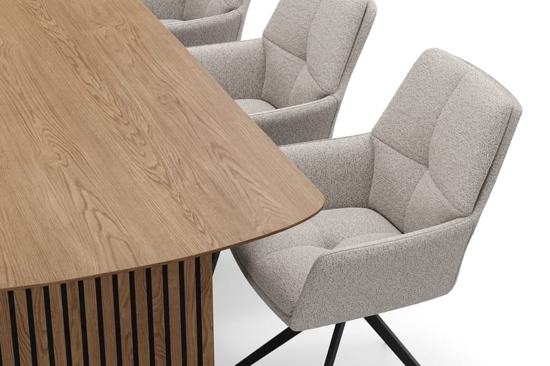 Richeto spisegruppe 210 cm med 6 Torsby snurrestoler - Naturlig finish/mørkbeige - Møbler - Bord - Spisegrupper