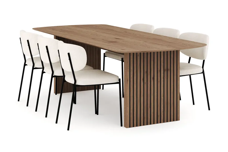 Richeto Spisegruppe 240 cm med 6 Gemmiano Spisestoler, Naturlig finish