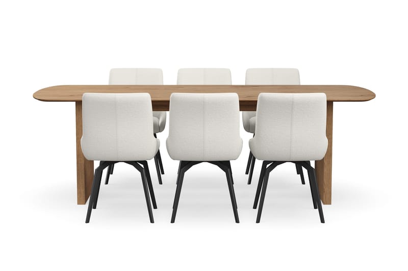 Richeto Spisegruppe 240 cm med 6 Mora Snurrestoler - Naturlig finish/Lys beige - Møbler - Bord - Spisegrupper
