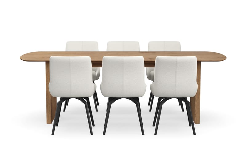 Richeto Spisegruppe 240 cm med 6 Mora Snurrestoler - Naturlig finish/Lys beige - Møbler - Bord - Spisegrupper