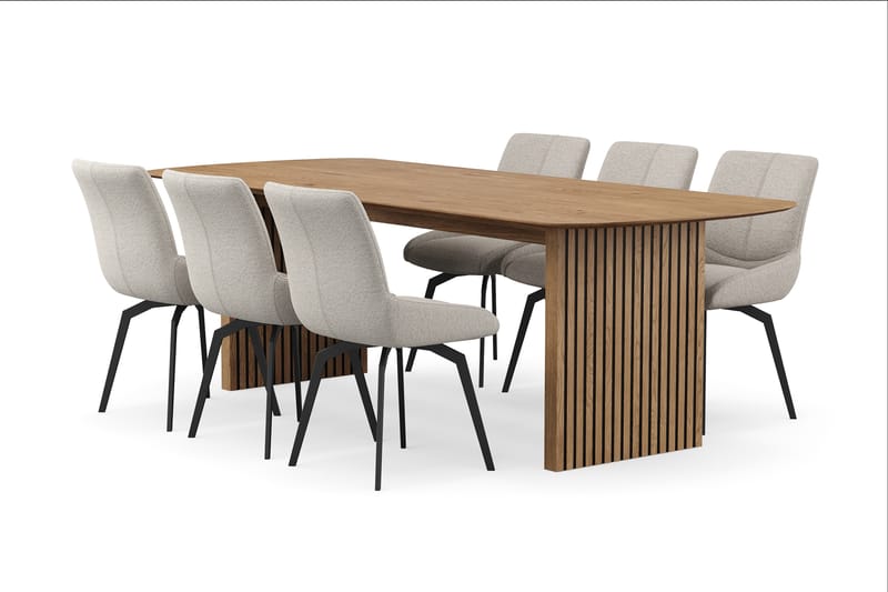 Richeto Spisegruppe 240 cm med 6 Mora Snurrestoler - Naturlig finish/Mørk beige - Møbler - Bord - Spisegrupper