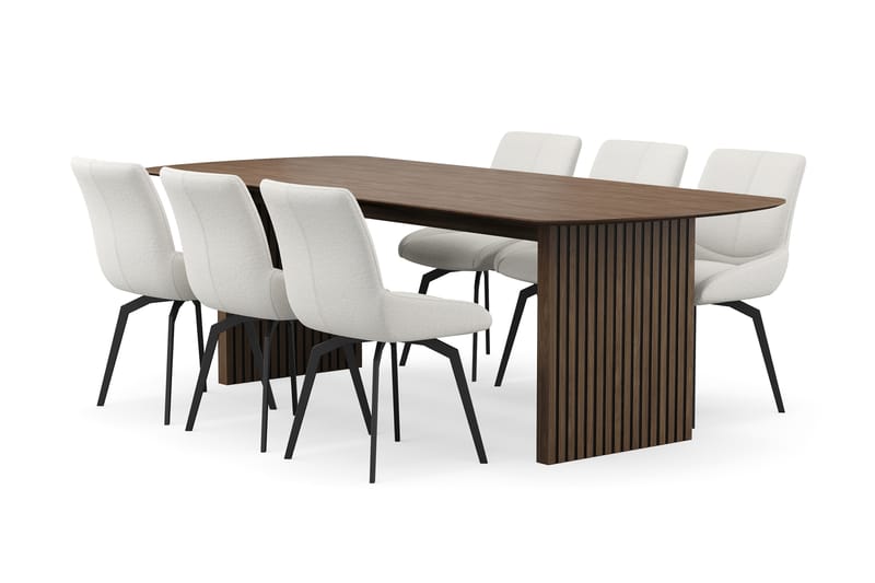 Richeto Spisegruppe 240 cm med 6 Mora Snurrestoler - Røkt eik/Lys beige - Møbler - Bord - Spisegrupper