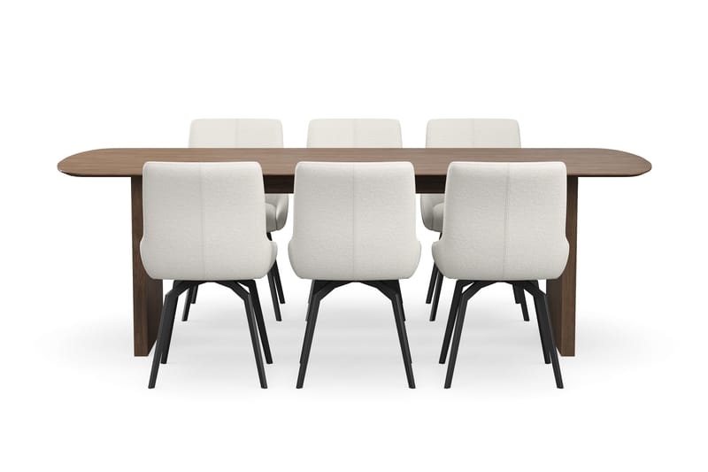 Richeto spisegruppe 240 cm med 6 Mora snurrestoler - Røkt eik/lysbeige - Møbler - Bord - Spisegrupper