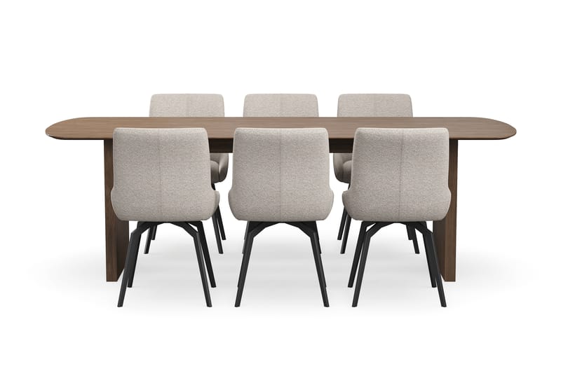 Richeto Spisegruppe 240 cm med 6 Mora Snurrestoler - Røkt eik/Mørk beige - Møbler - Bord - Spisegrupper