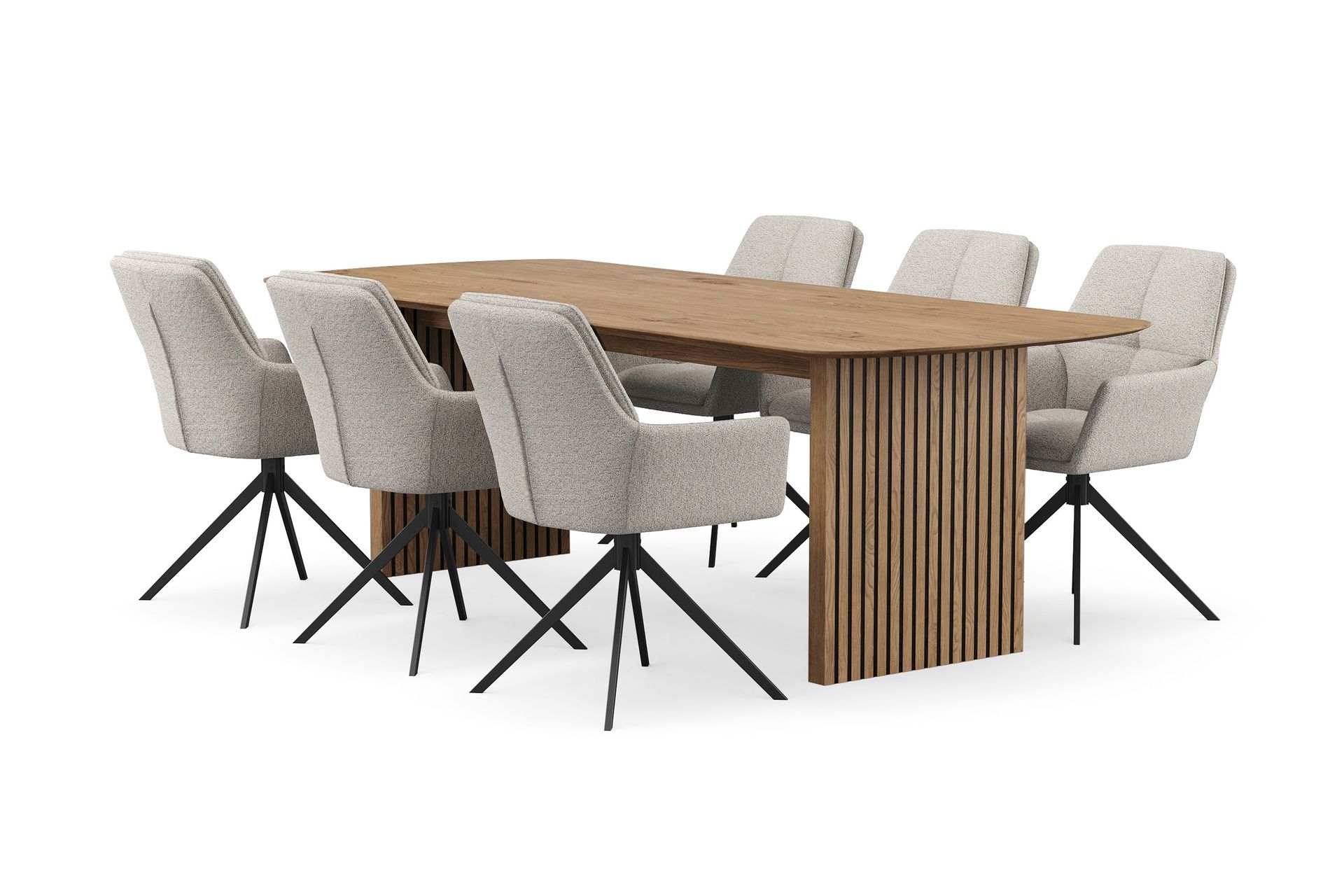 Richeto spisegruppe 240 cm med 6 Torsby snurrestoler - Eik