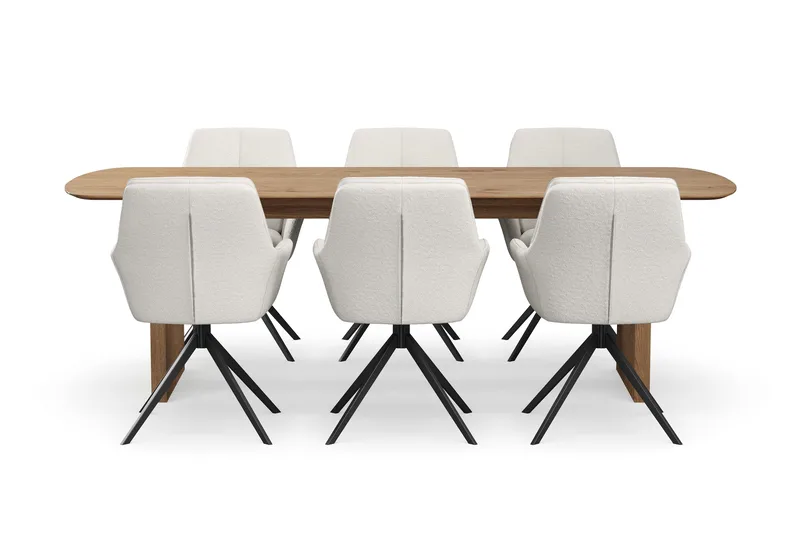 Richeto Spisegruppe 240 cm med 6 Torsby Snurrestoler - Naturlig finish/Lys beige - Møbler - Bord - Spisegrupper