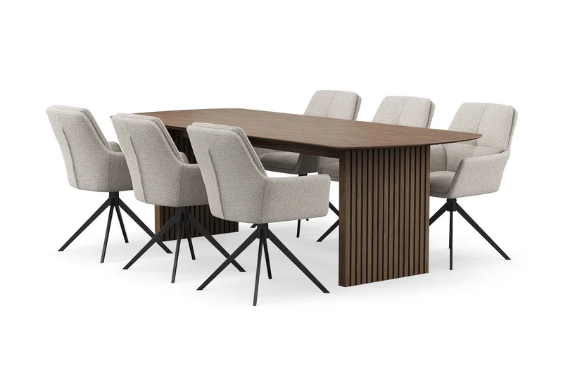 Richeto spisegruppe 240 cm med 6 Torsby snurrestoler, Røkt eik