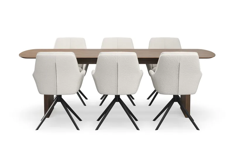 Richeto spisegruppe 240 cm med 6 Torsby snurrestoler - Røkt eik/lysbeige - Møbler - Bord - Spisegrupper