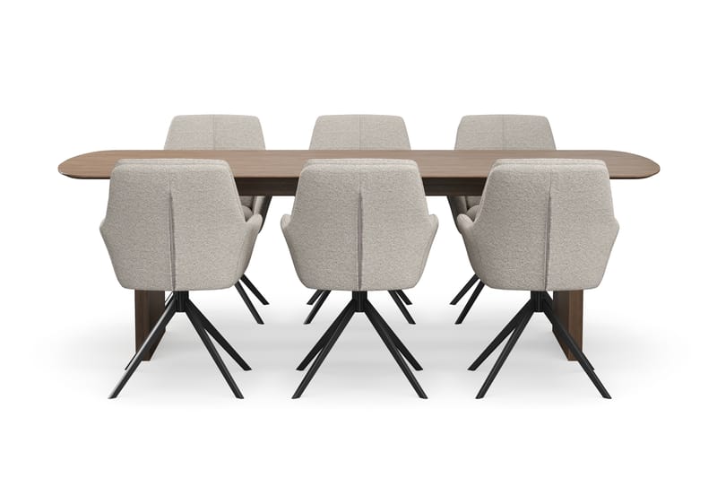 Richeto Spisegruppe 240 cm med 6 Torsby Snurrestoler - Røkt eik/Mørk beige - Møbler - Bord - Spisegrupper