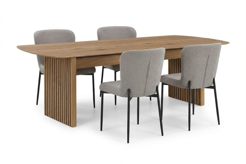 Richeto Spisegruppe Eik 180 cm med 4 Elsie Spisestoler, Eik/Lys grå