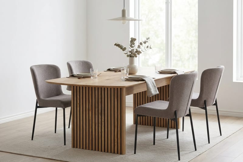 Richeto Spisegruppe Eik 180 cm med 6 Elsie Spisestoler - Eik/Grå - Møbler - Bord - Spisegrupper