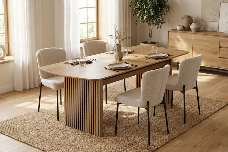 Richeto Spisegruppe Eik 180 cm med 6 Elsie Spisestoler - Eik/Hvit - Møbler - Bord - Spisegrupper