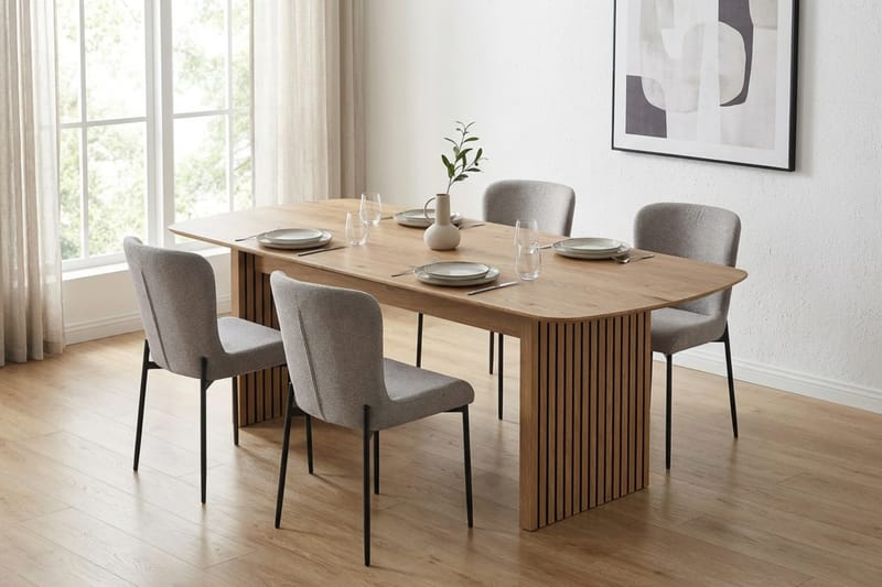 Richeto Spisegruppe Eik 180 cm med 6 Elsie Spisestoler - Eik/Lys grå - Møbler - Bord - Spisegrupper